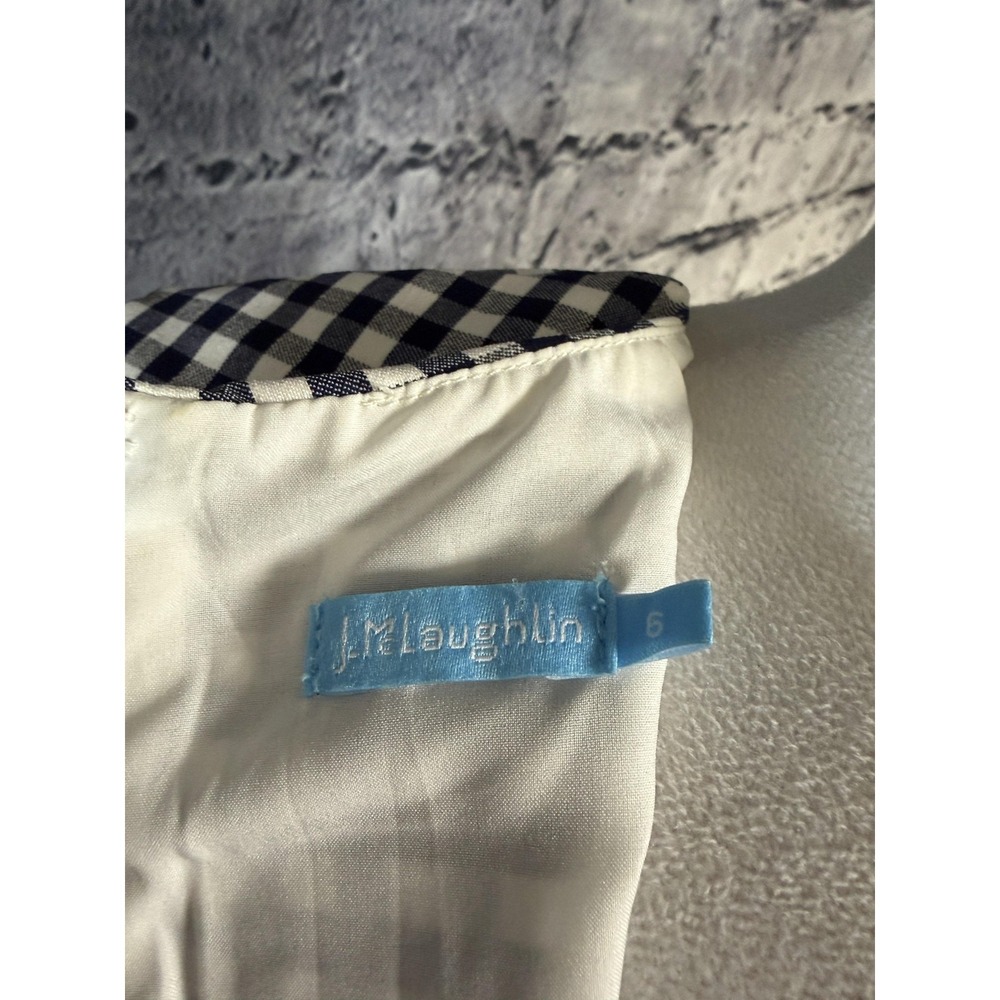 J McLaughlin Dress Womens 6 Blue Gingham Ruffle‎ Sheath Sleeveless Knee Length - Picture 4 of 15